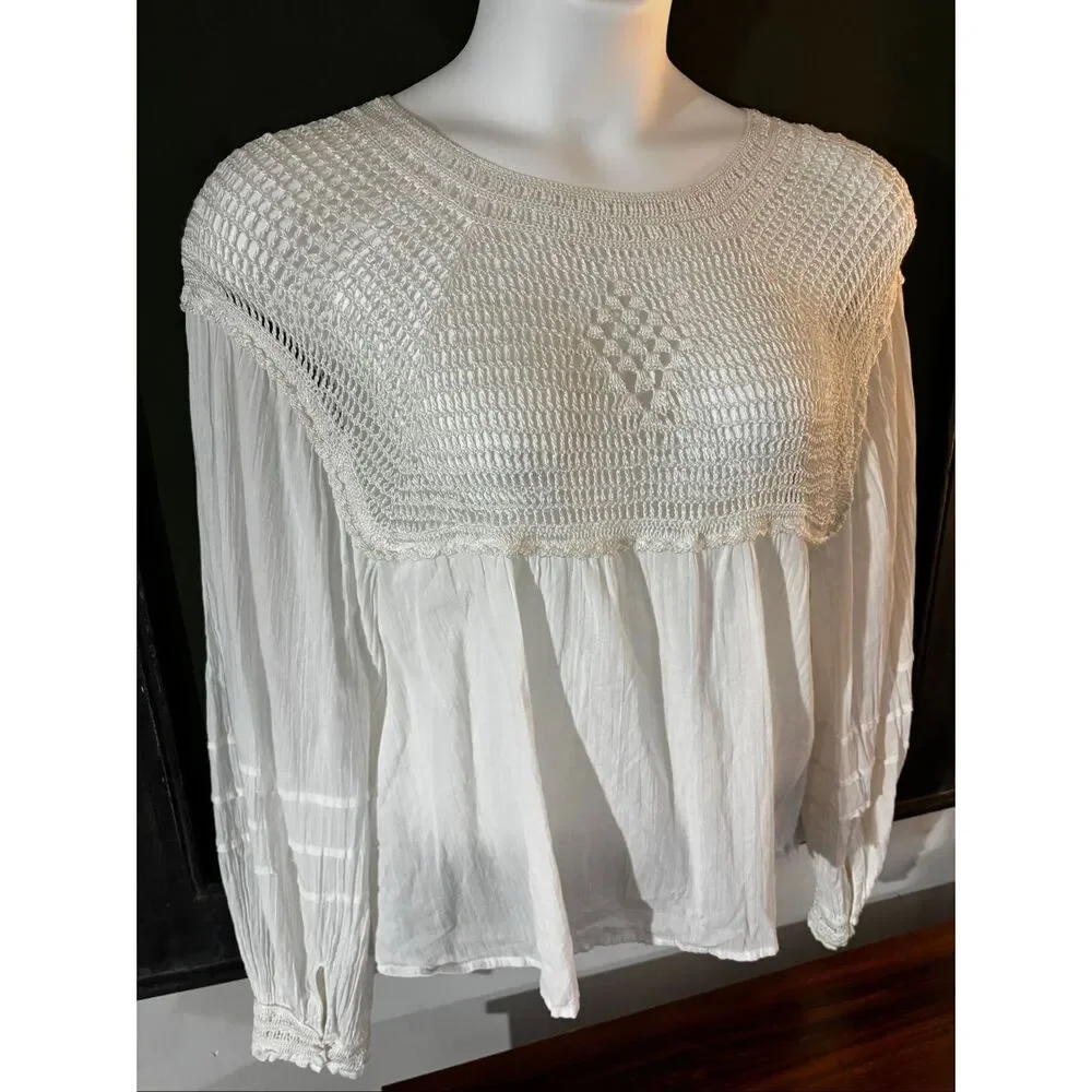 Free People White Crochet Blouse